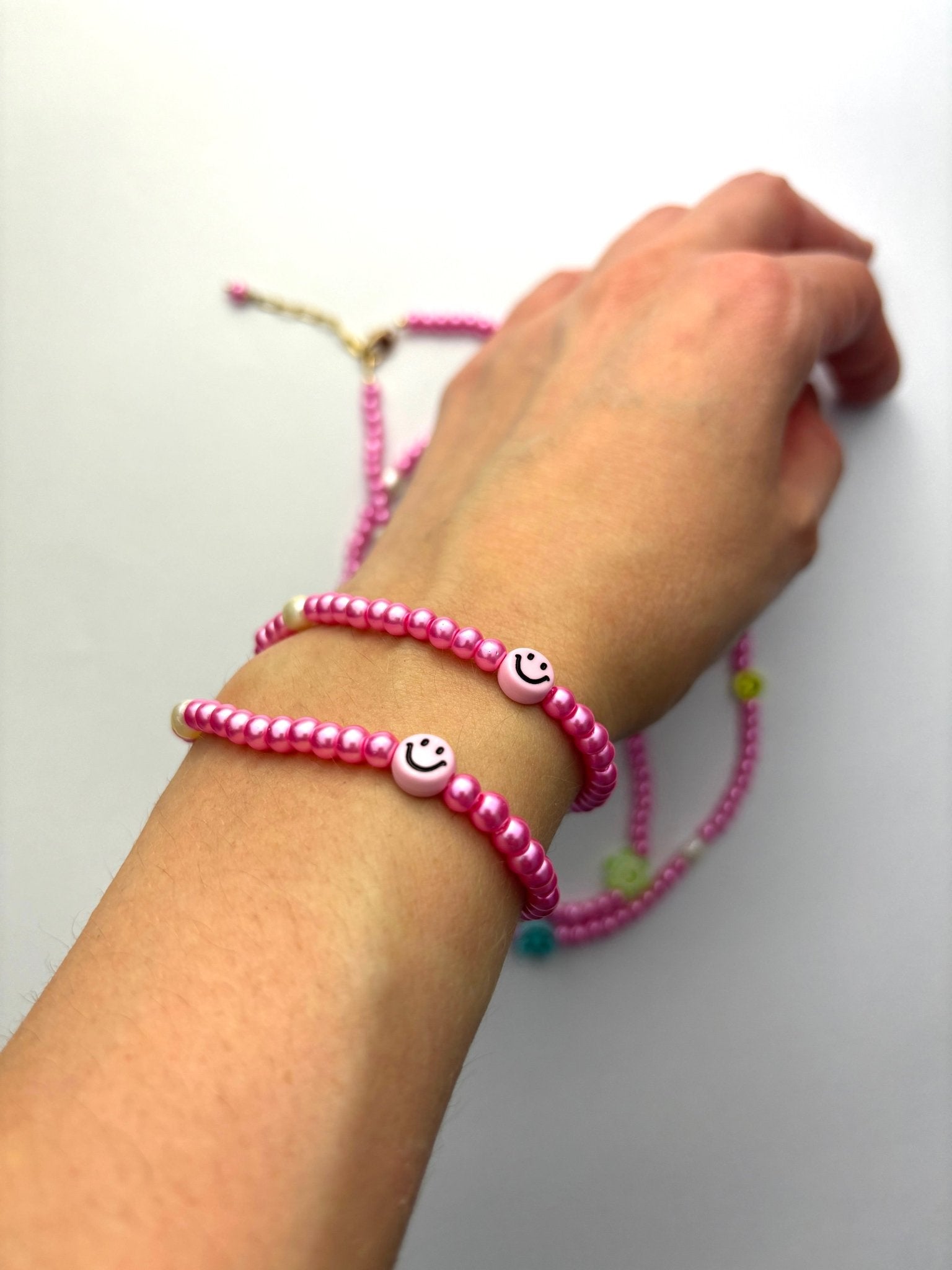 Halskette pinke Kunstperlen/Smiley - GRAYSS FASHION