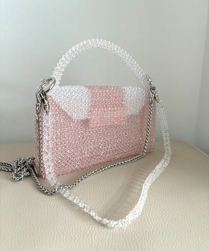 Handtasche aus Glasperlen rosa/weiß - GRAYSS FASHION