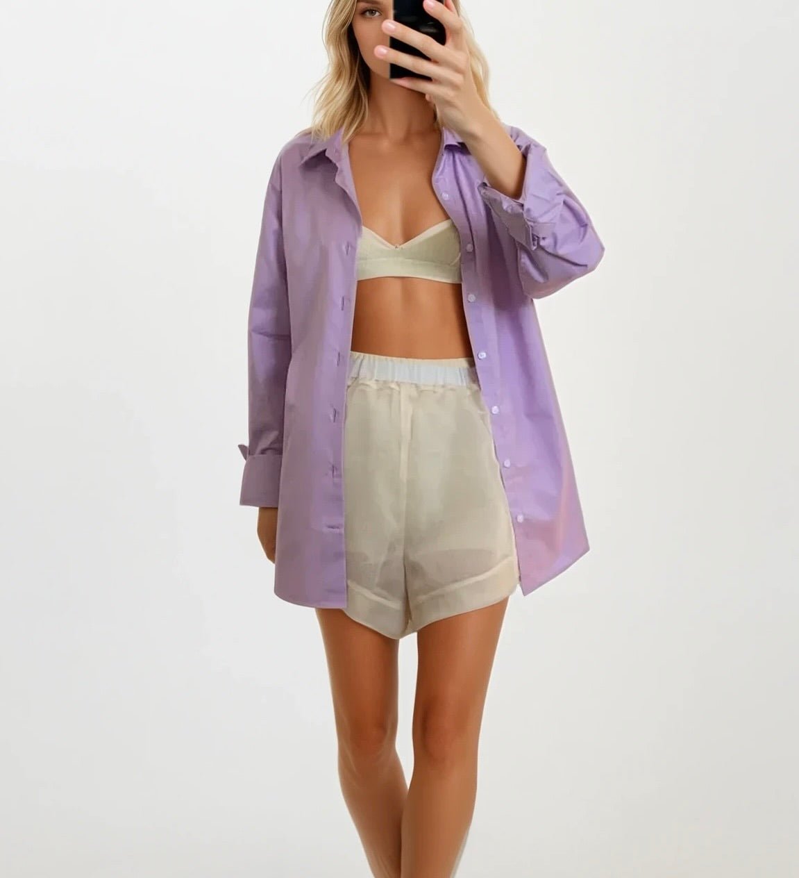 Shorts in Seidenoptik beige - GRAYSS FASHION