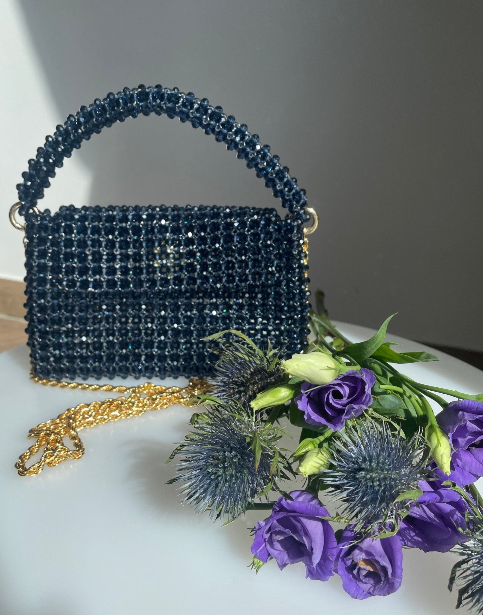 Handtasche aus Glasperlen nachtblau - GRAYSS FASHION & HOME