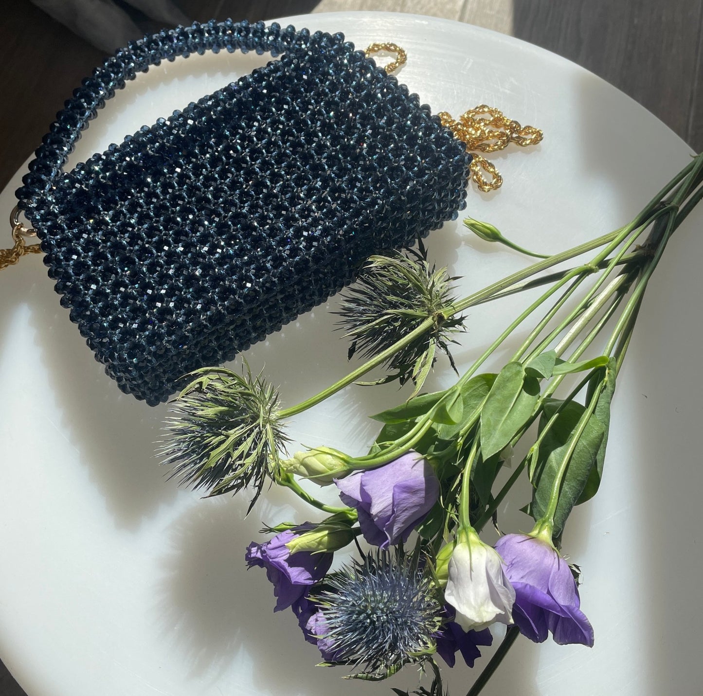 Handtasche aus Glasperlen nachtblau - GRAYSS FASHION & HOME