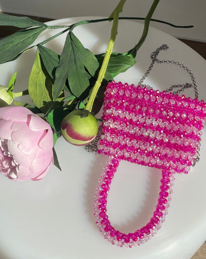 Handtasche aus Glasperlen rosa/klar - GRAYSS FASHION & HOME