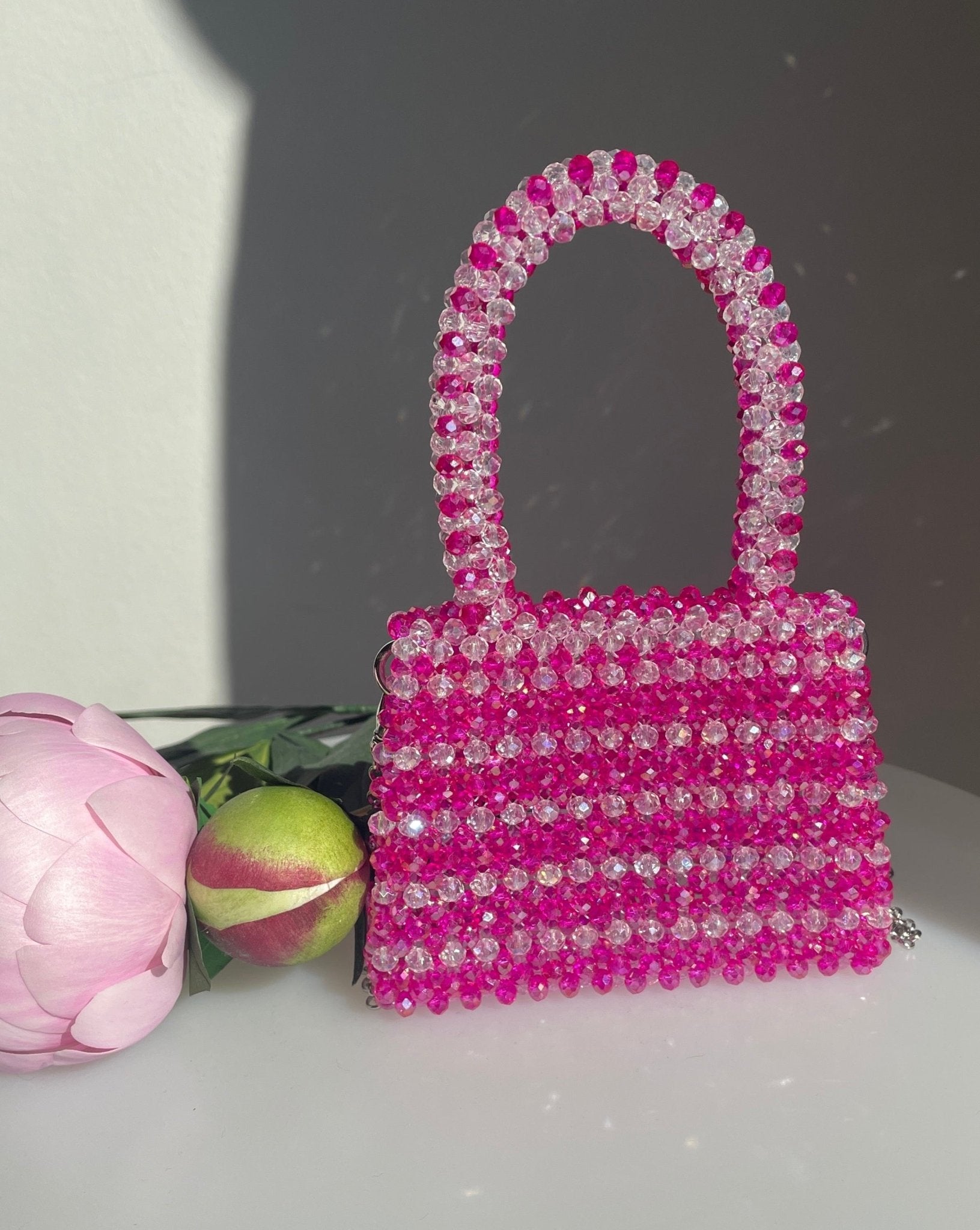 Handtasche aus Glasperlen rosa/klar - GRAYSS FASHION & HOME
