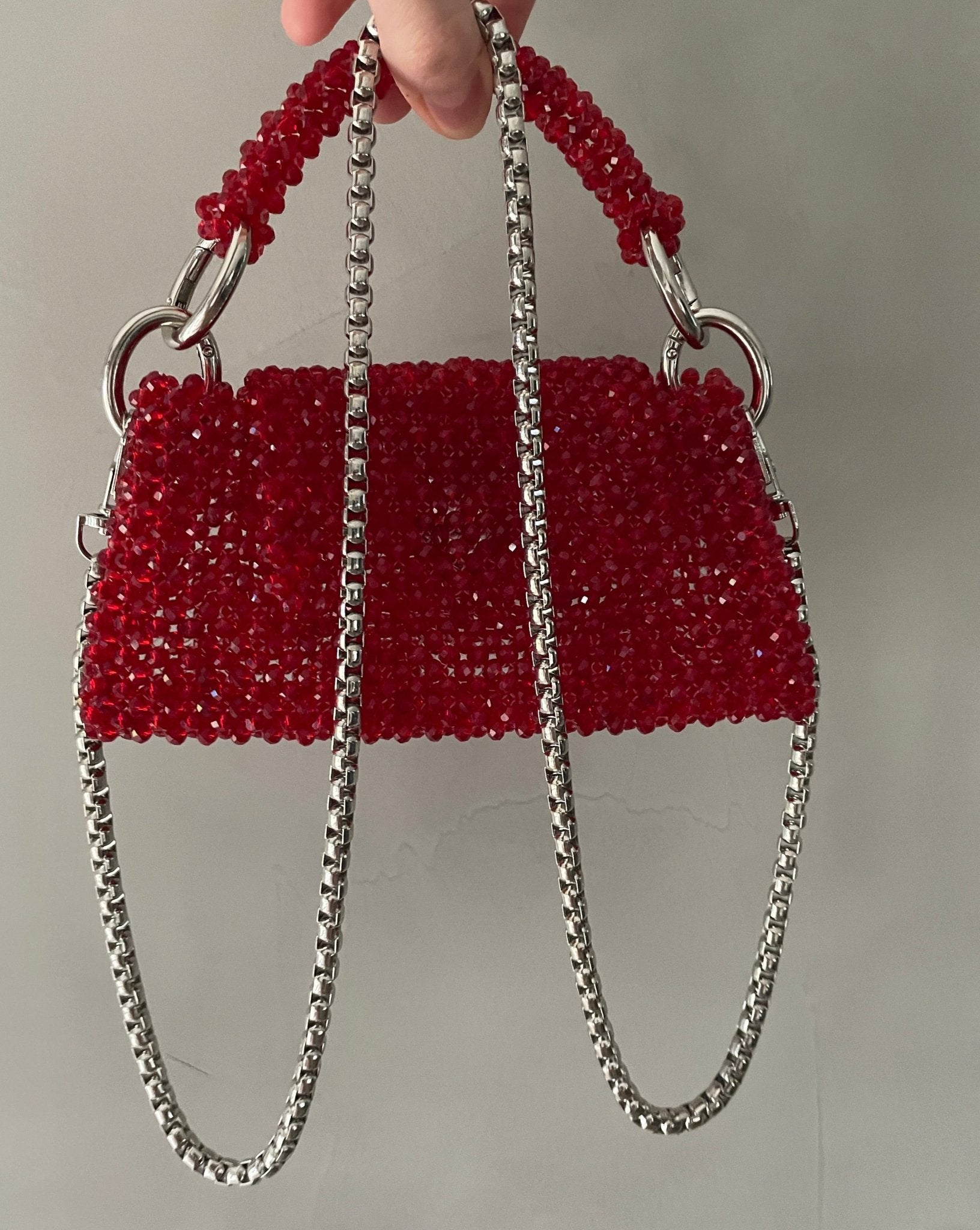 Handtasche aus Glasperlen rot - GRAYSS FASHION & HOME