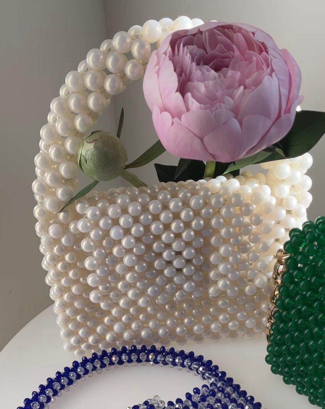 Handtasche aus Perlen cremefarben - GRAYSS FASHION