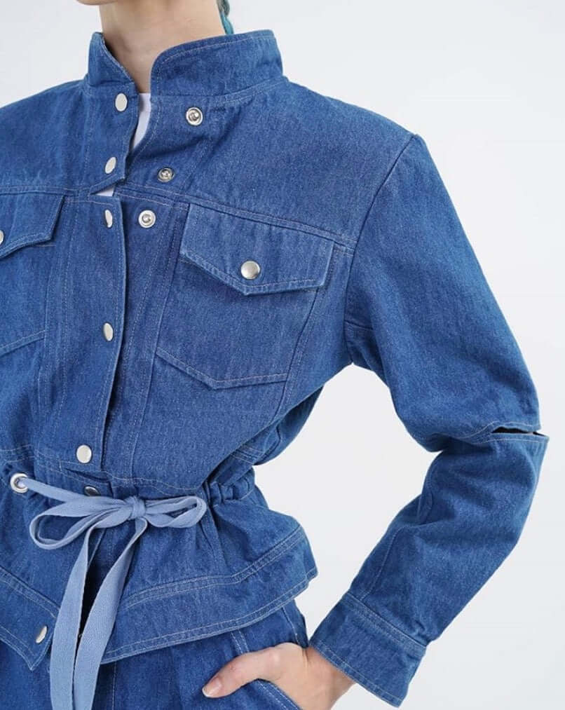 Olga Babich denim jacket with elbow slits