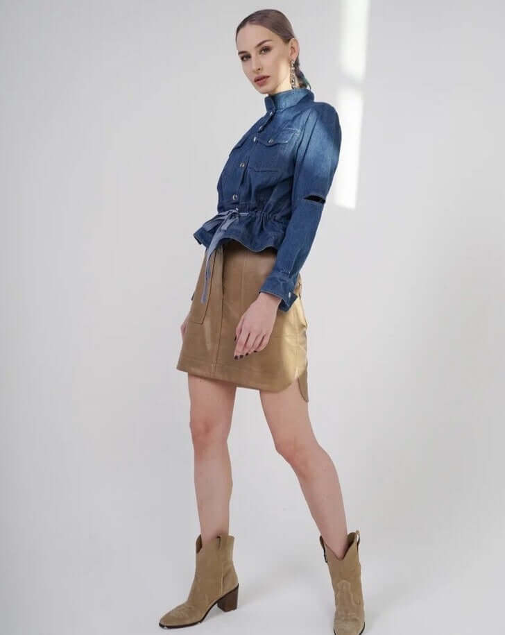 Olga Babich miniskirt imitation leather cognac