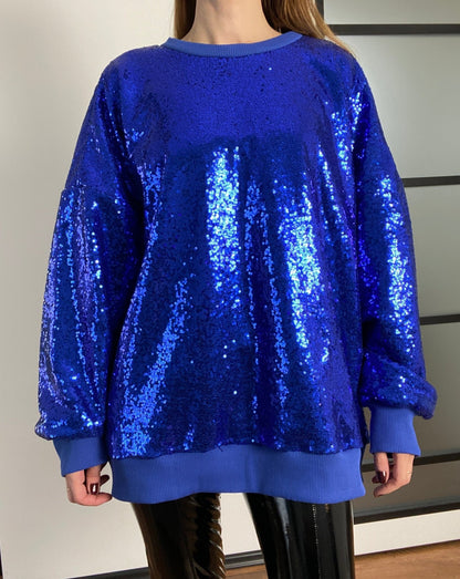 Olga Babich Pailletten Sweatshirt blau - GRAYSS FASHION
